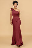 Mermaid One Shoulder Satin Long Bridesmaid Dress With Bowknot