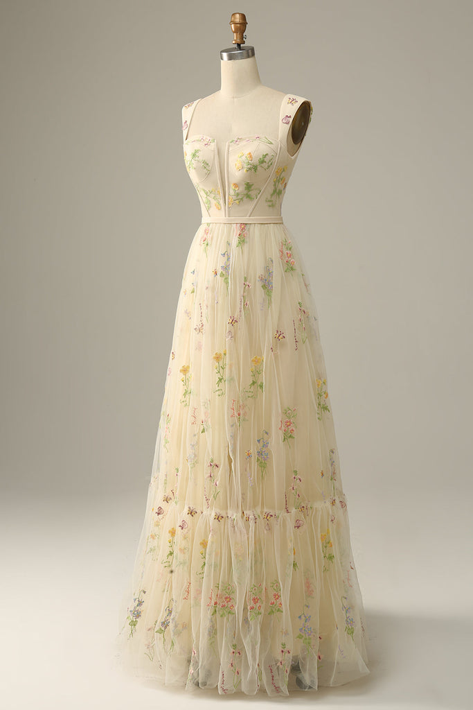 Square Neckline Ruched Chiffon Floor-length Dress Champagne Plus Size