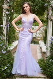 Purple Spaghetti Straps Mermaid Long Prom Dress With Appliques