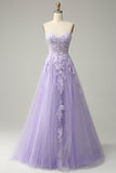Purple A Line Sweetheart Long Prom Dress with Appliques