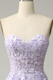 Purple A Line Spaghetti Straps Prom Dress with Appliques