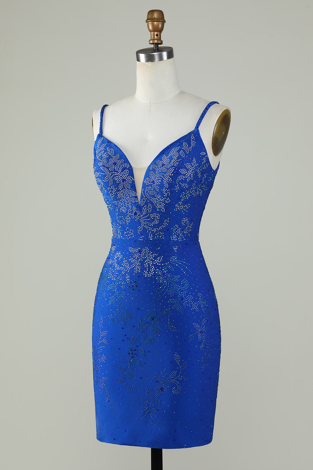 Royal Blue Beaded Spaghetti Straps Bodycon Homecoming Dress