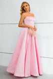 Pink A-Line Strapless Lace Up Floor Length Prom Dress