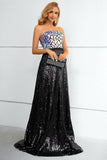 Black A Line Sequined Strapless Long Prom Dress