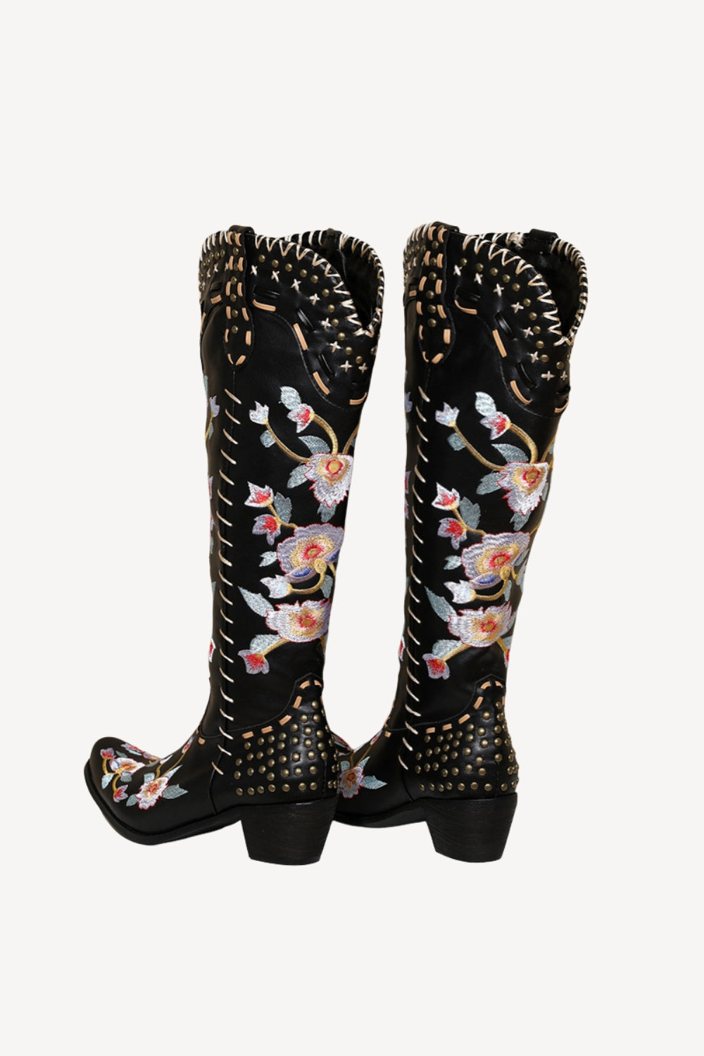 Embroidered Pointed Toe Large Size Thigh High Women's Boots