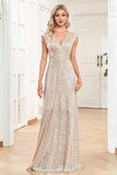 Champagne Sparkly A-Line Mother of the Bride Dress With Sleeveless