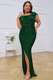 Green Cowl Neck Bodycon Sleeveless Long Evening Dress with Slit