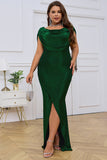 Green Cowl Neck Bodycon Sleeveless Long Evening Dress with Slit