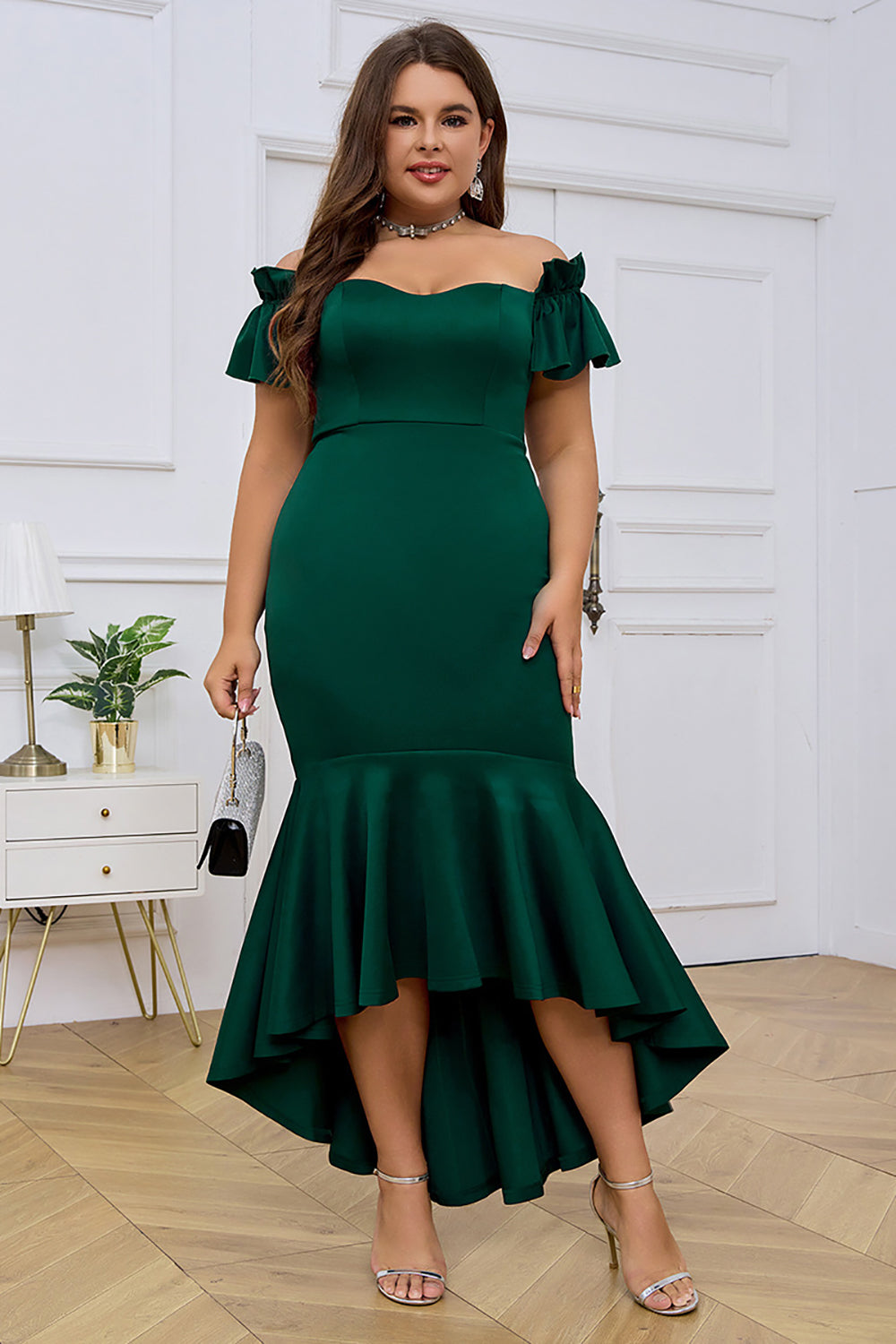 Wedtrend Women Dark Green Party Dress Off the Shoulder Ruffles