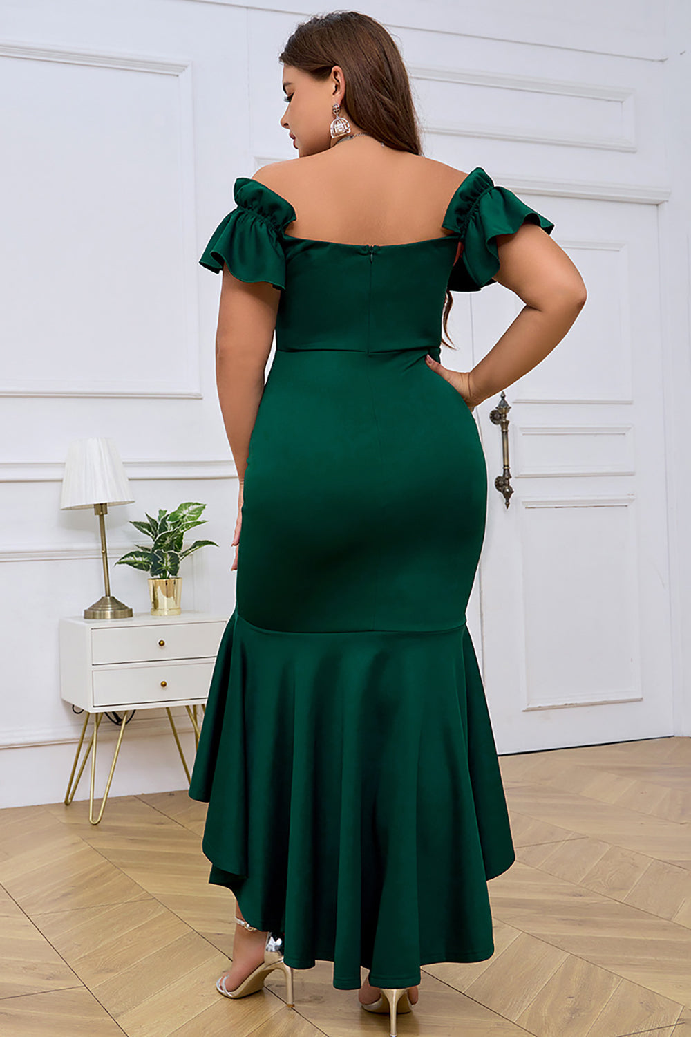 Wedtrend Women Dark Green Party Dress Off the Shoulder Ruffles Short Sleeves Mermaid Plus Size Evening Dress WEDTREND Wedtrend Women Dark Green Party Dress Off the Shoulder Ruffles Short Sleeves Mermaid Plus Size Evening Dress WEDTREND