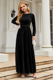 Black A Line Jewel Neck Velvet Floor Length Party Dress