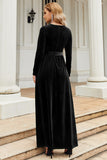 Black A Line Jewel Neck Velvet Floor Length Party Dress