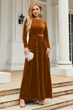 Black A Line Jewel Neck Velvet Floor Length Party Dress