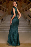 Green Sparkly Mermaid One Shoulder Sequin Long Prom Dress with Bowknot