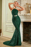 Sparkly Mermaid Dark Green Halter Prom Dress with Sequins