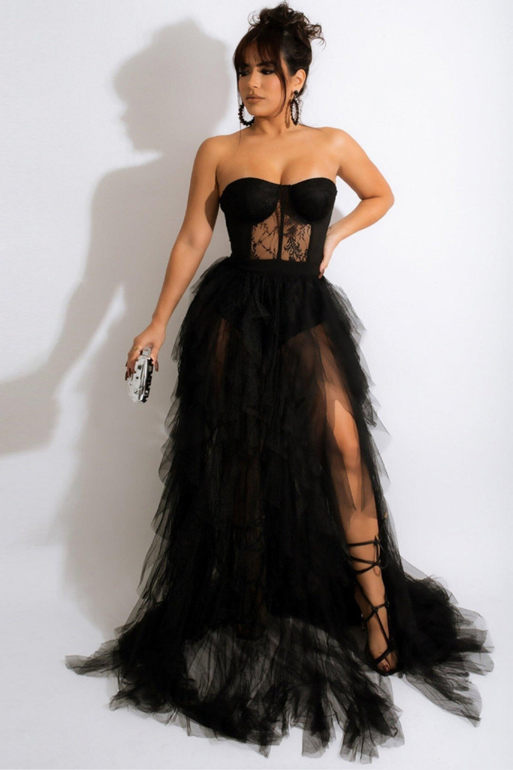 Wedtrend Women Red Prom Dress A Line Tulle Sweetheart Corset Long Evening Dress with Slit, Black / XL Wedtrend Women Red Prom Dress A Line Tulle Sweetheart Corset Long Evening Dress with Slit, Black / XL