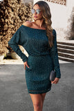 Black Off the Shoulder Long Sleeves Sparkly Holiday Party Dress