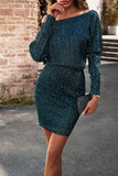 Black Off the Shoulder Long Sleeves Sparkly Holiday Party Dress