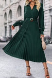 Dark Green A Line V Neck Long Sleeves Casual Dress with Belt