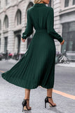 Dark Green A Line V Neck Long Sleeves Casual Dress with Belt