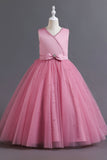 Blush A-Line Sleeveless Tulle Flower Girl Dress with Beading