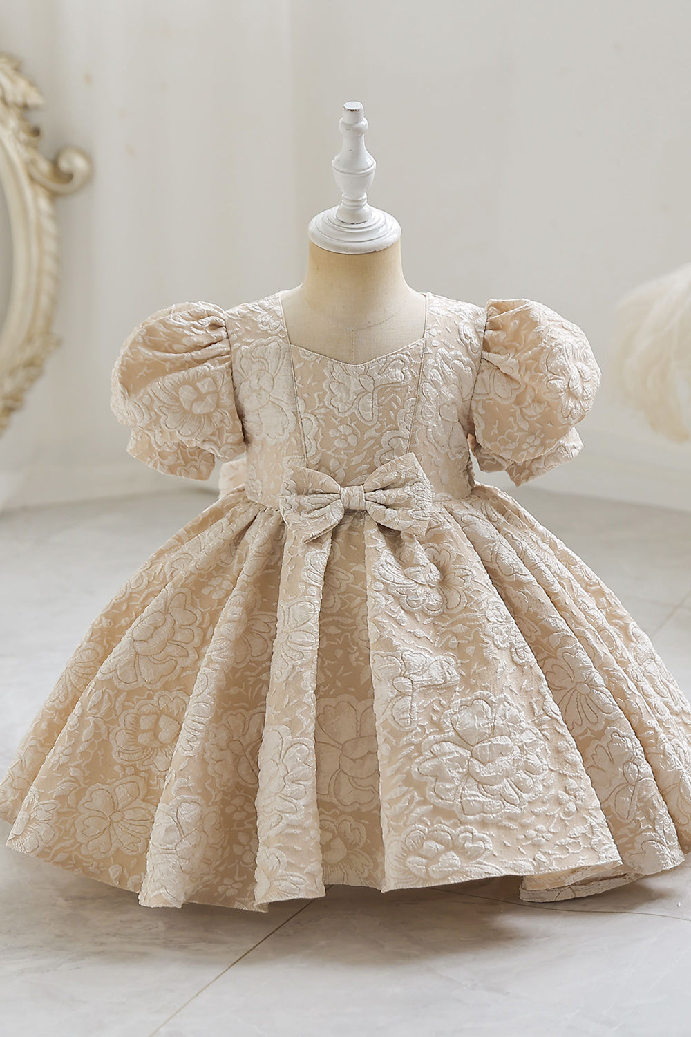 Wedtrend Champagne Flower Girl Dress A-Line Puff Sleeves Wedding Girl Dress with Bowknot WEDTREND Wedtrend Champagne Flower Girl Dress A-Line Puff Sleeves Wedding Girl Dress with Bowknot WEDTREND