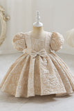 Champagne Puff Sleeves Flower Girl Dress Swing Dress