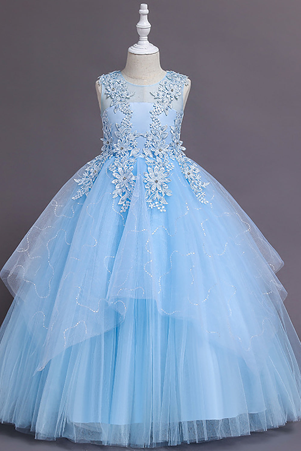 Wedtrend Tulle Light Blue Flower Girl Dress with Appliques A-Line Boat Neck Sleeveless Wedding Girl Dress, Light Blue / 5 Wedtrend Tulle Light Blue Flower Girl Dress with Appliques A-Line Boat Neck Sleeveless Wedding Girl Dress, Light Blue / 5