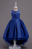 Blue High Low Flower Girl Dress with Beading
