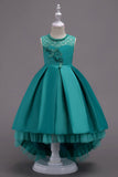 Blue High Low Flower Girl Dress with Beading