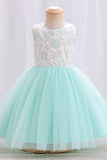 Tulle Boat Neck Sleeveless Light Green Flower Girl Dress