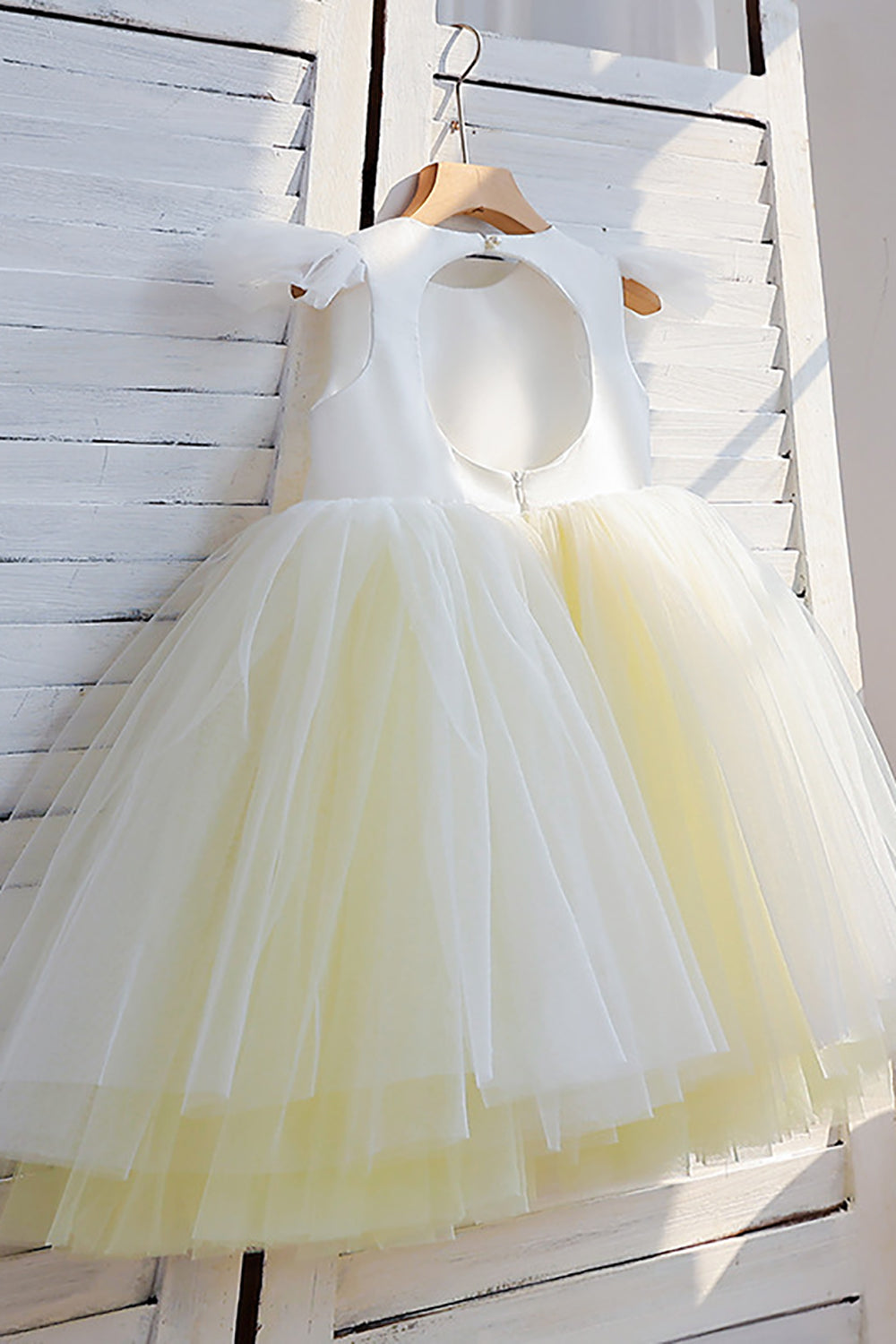 Yellow A-Line Tulle Open Back Light Flower Girl Dress