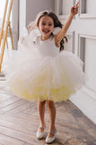 Yellow A-Line Tulle Open Back Light Flower Girl Dress