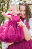 Fuchsia A Line Tulle Flower Girl Dress with Cap Sleeves