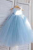 Light Blue A Line Square Neck Tulle Flower Girl Dress with Sleeveless