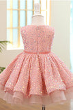 Pink Sparkly Boat Neck Mini Flower Girl Dress