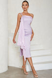 Lilac One Shoulder Bodycon Cocktail Dress with Ruffles