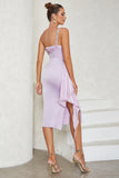 Lilac One Shoulder Bodycon Cocktail Dress with Ruffles