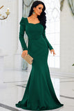Dark Green Mermaid Mother of the Bride Dress with Long Sleeves