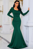 Dark Green Mermaid Mother of the Bride Dress with Long Sleeves
