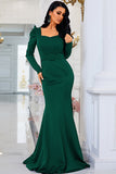 Dark Green Mermaid Mother of the Bride Dress with Long Sleeves