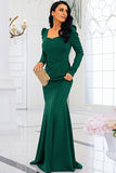 Dark Green Mermaid Mother of the Bride Dress with Long Sleeves
