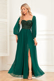 Sparkly Pine Sweetheart Long Sleeves Formal Dress with Sequins