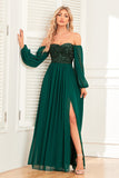 Sparkly Pine Sweetheart Long Sleeves Formal Dress with Sequins