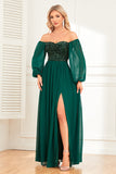 Sparkly Pine Sweetheart Long Sleeves Formal Dress with Sequins