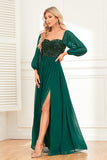 Sparkly Pine Sweetheart Long Sleeves Formal Dress with Sequins