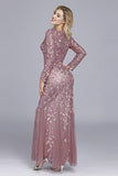 Dusty Rose Mermaid Boat Neck Evening Dress with Appliques