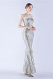 Metal Mermaid One Shoulder Sequin Formal Dress With Feather