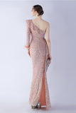 Mermaid One Shoulder Sequin Evening Dress With Feathers