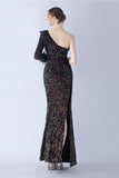 Mermaid One Shoulder Sequin Evening Dress With Feathers